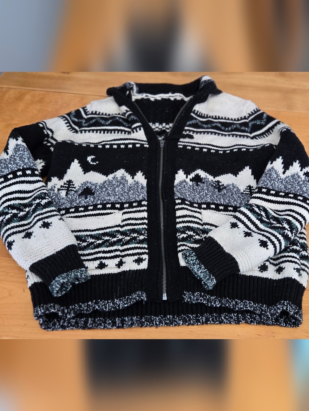 Black & White Men's Zip-Up Fair Isle Sweater